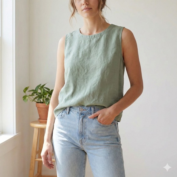 Quince 100% European Linen Tank Top Womens Large Light Cargo Green Sleeveless - Picture 1 of 9
